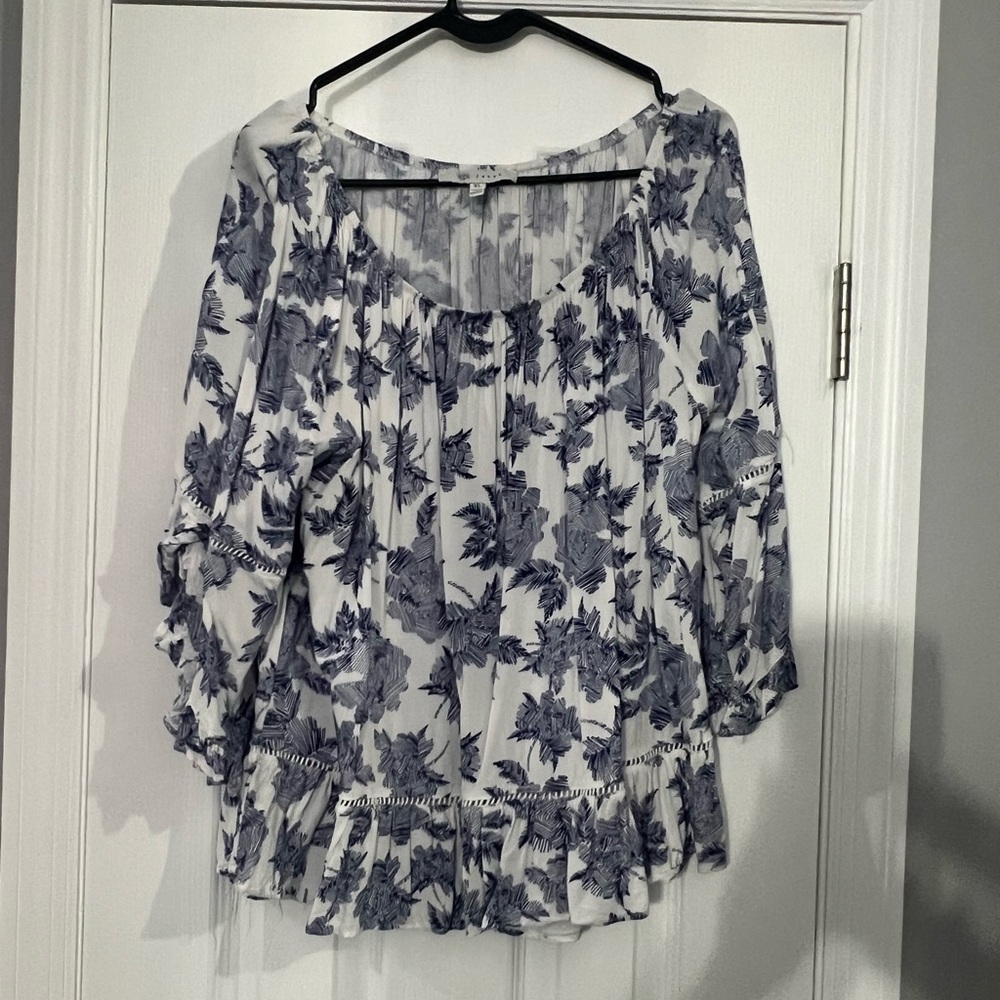 Fever Blue Ruffled Relaxed Blouse